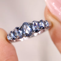 Seven Stone Band In Royal Dark Blue Oval Rose Cut