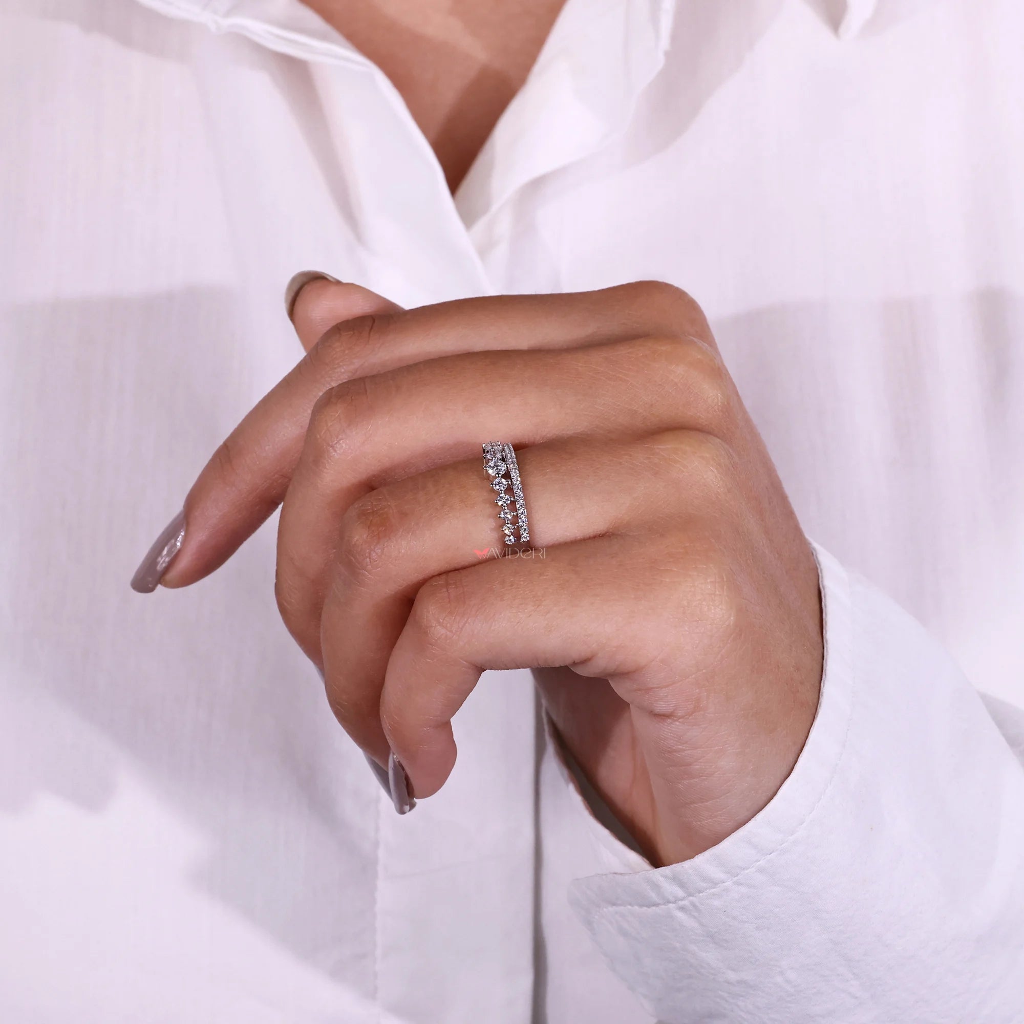 Round Diamond Wedding Band In Double Row Pave Set