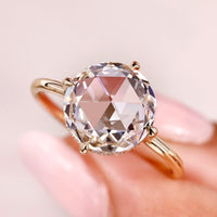 Round Rose Cut Hidden Halo Diamond Ring
