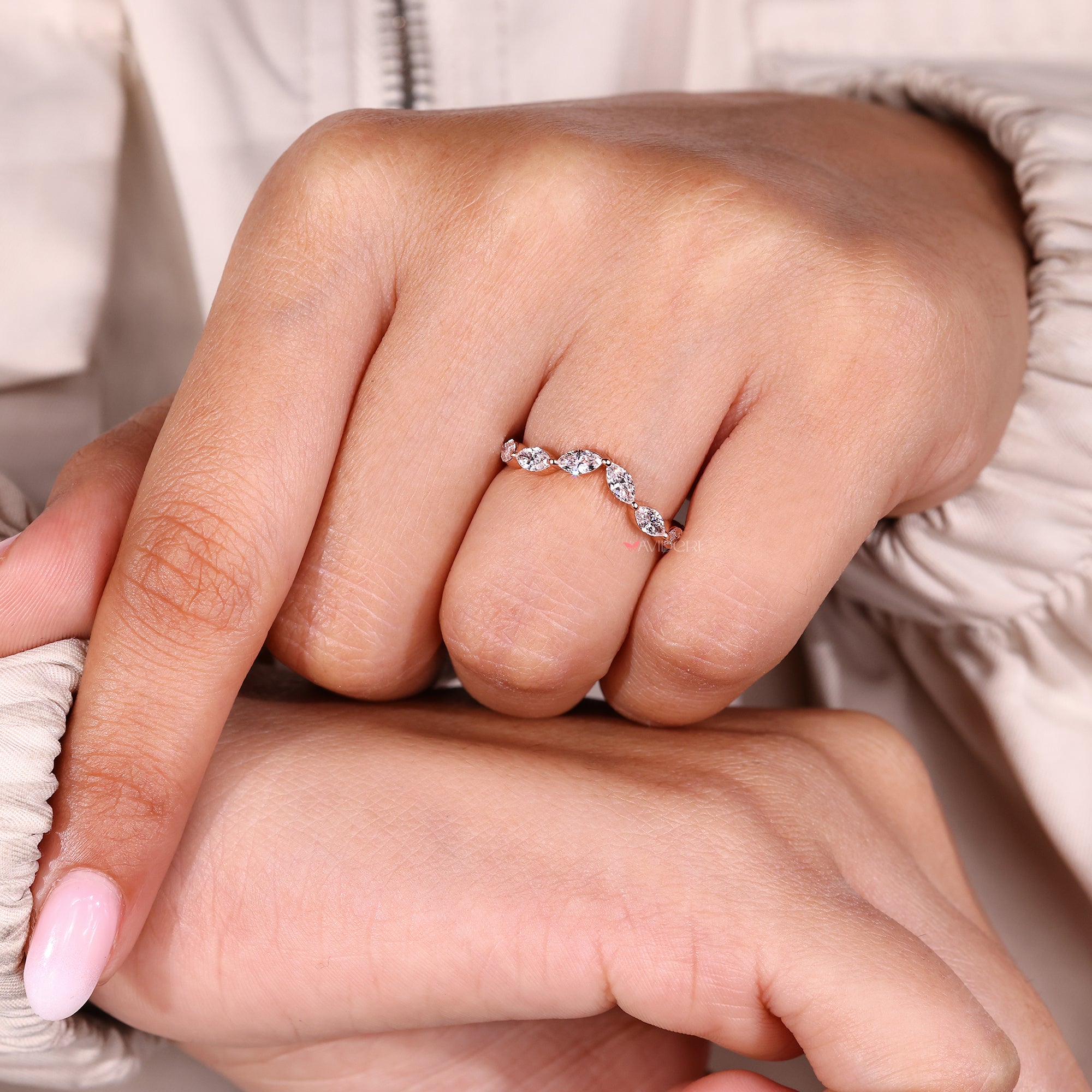 Half eternity marquise diamond band.
