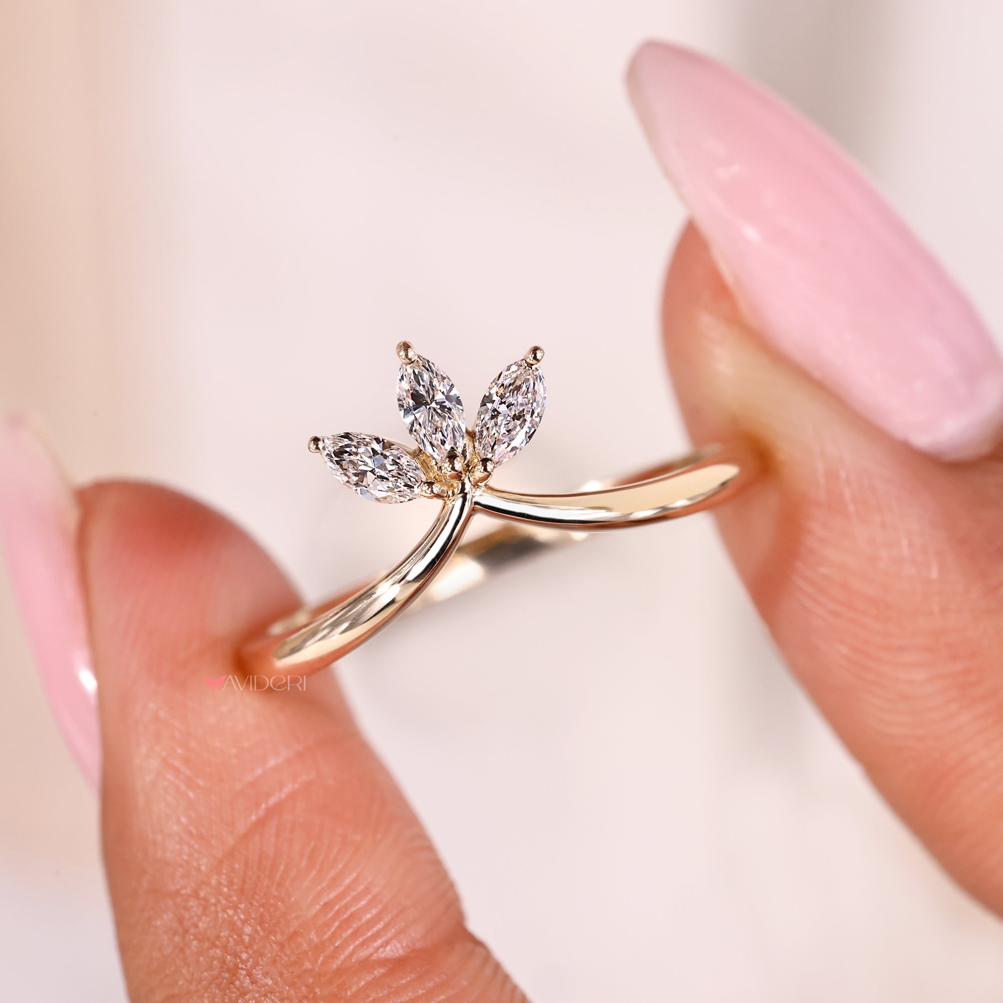 Prong-set diamond wedding band in a minimalist style.