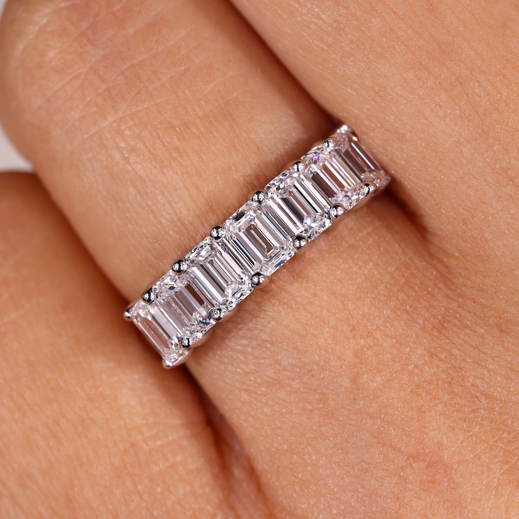 Diamond half eternity band in white gold wedding band.