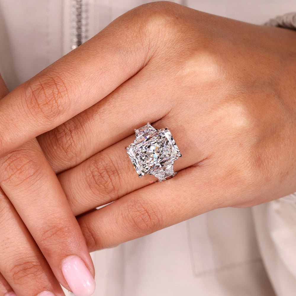 Lab-grown ring with trapezoid side stone.
