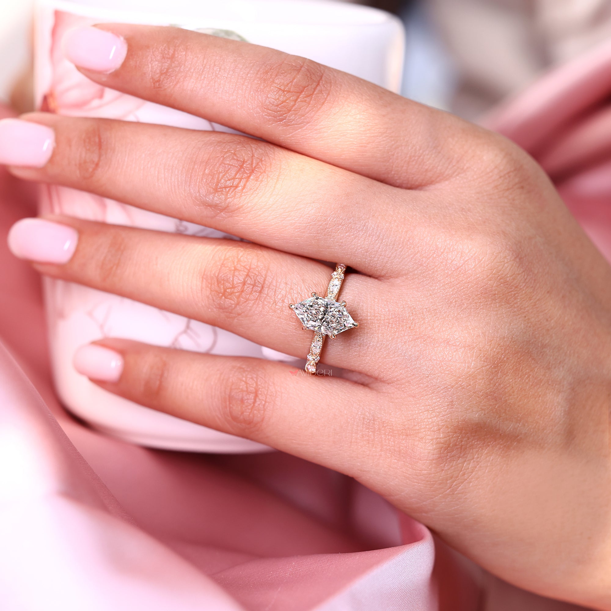 Milgrain setting ring with vintage engagement ring.