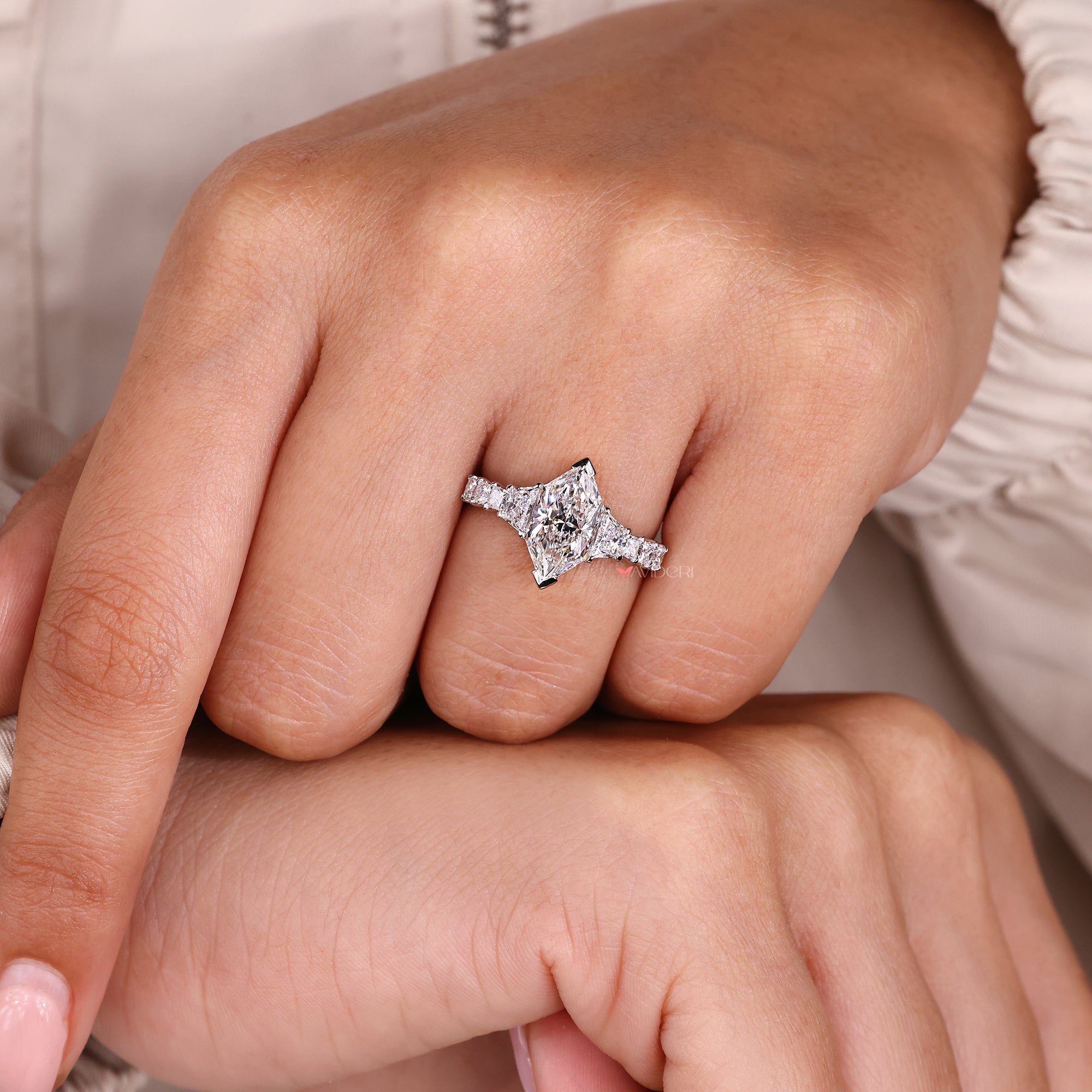 IGI certified ring with princess side stone.