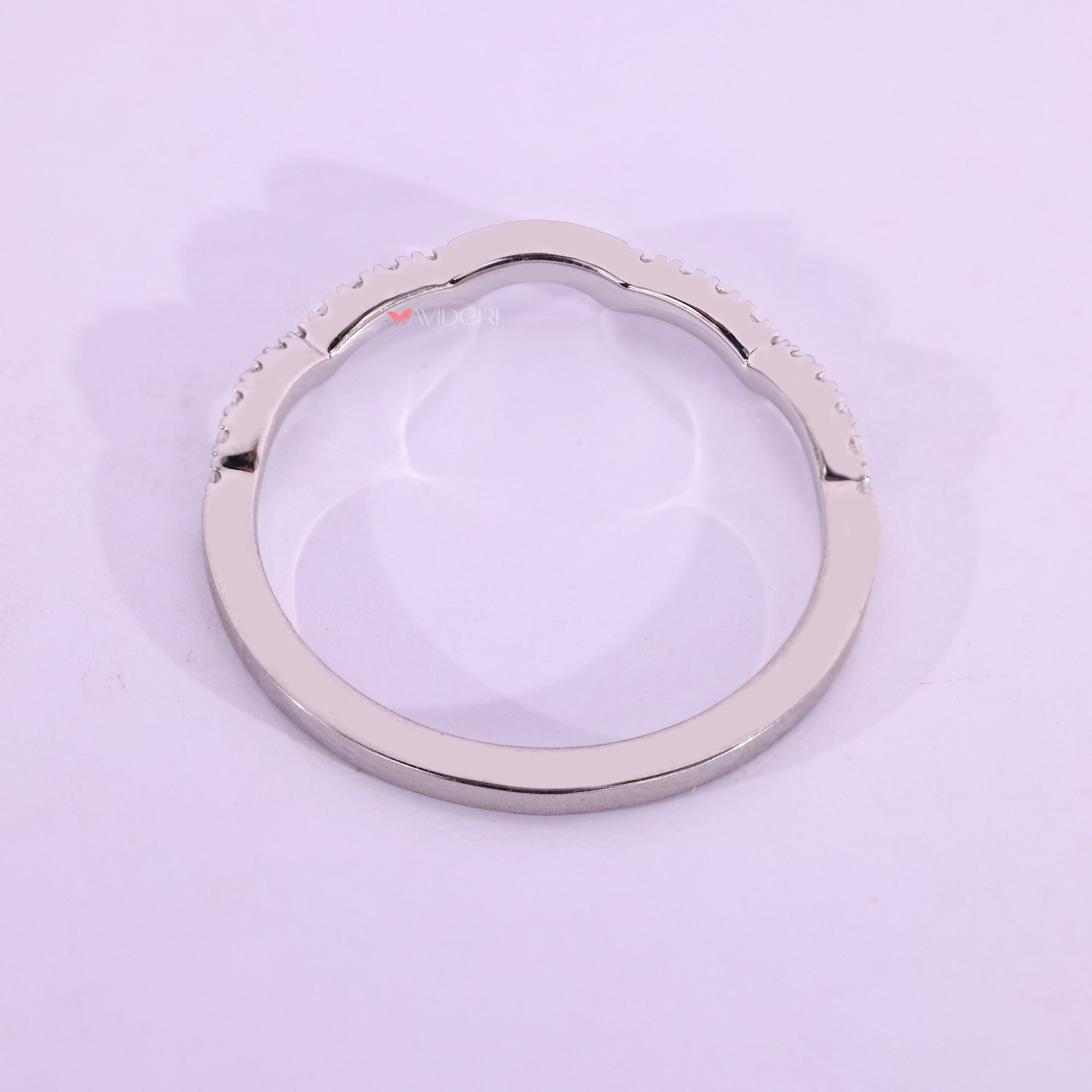 White gold wedding band with moissanite wedding band.