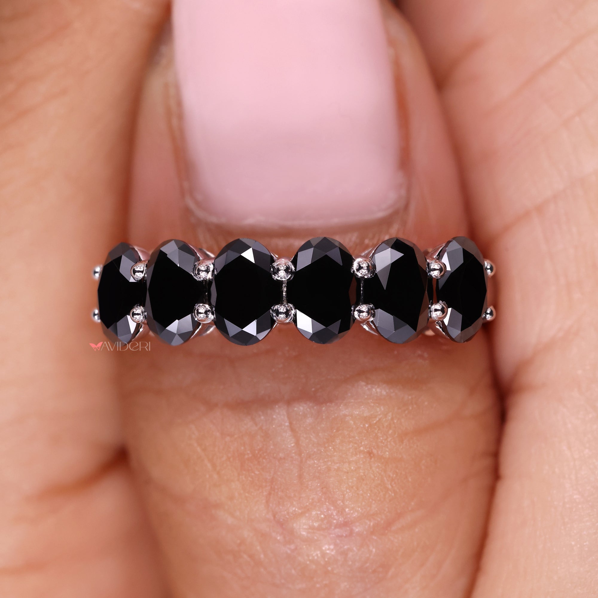 Moissanite wedding band with custom wedding band.