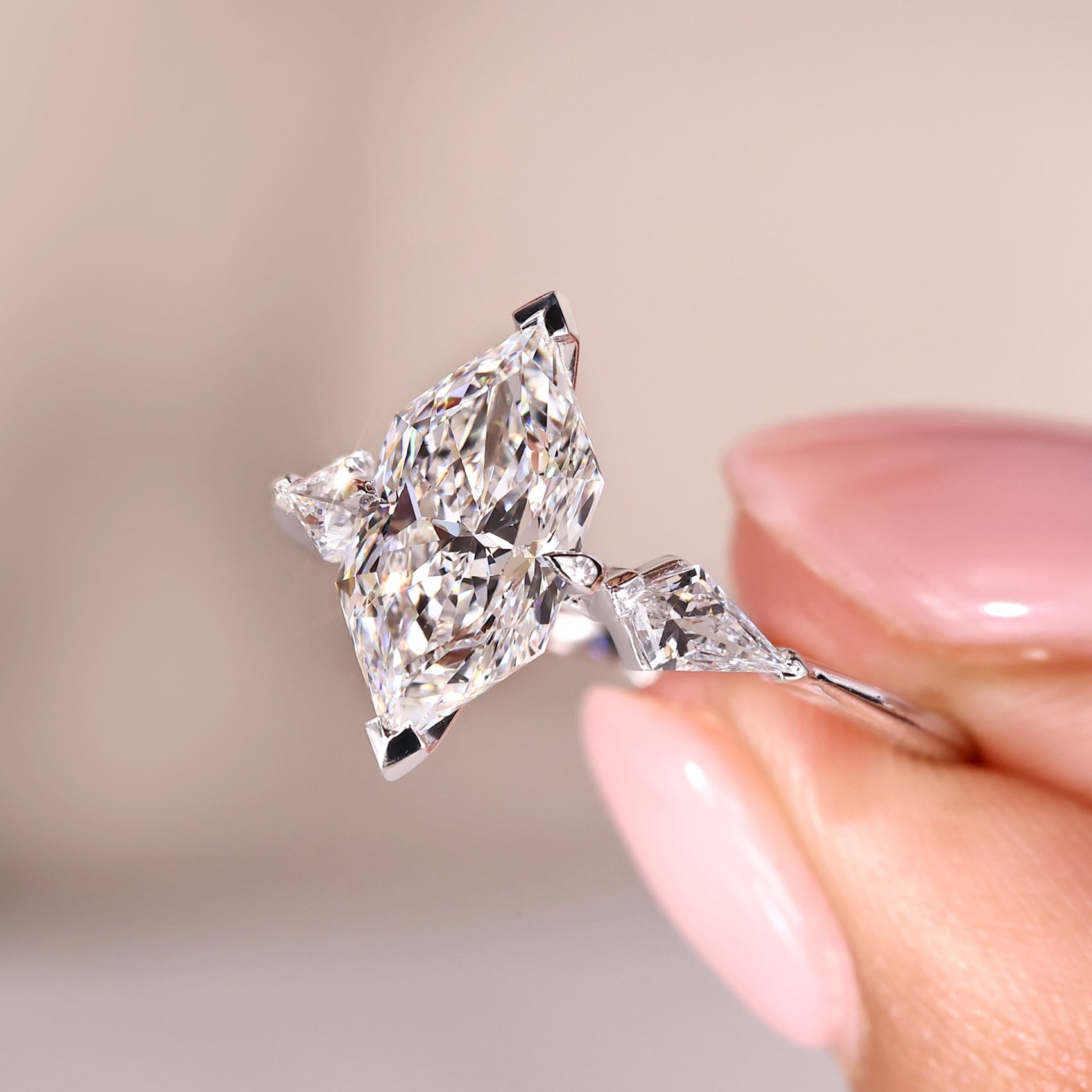 Dutch marquise ring crafted with Lab Grown Diamond and handmade white gold finish.