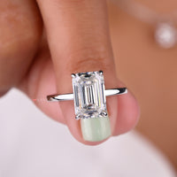 Emerald Moissanite Ring Gold Solitaire Setting