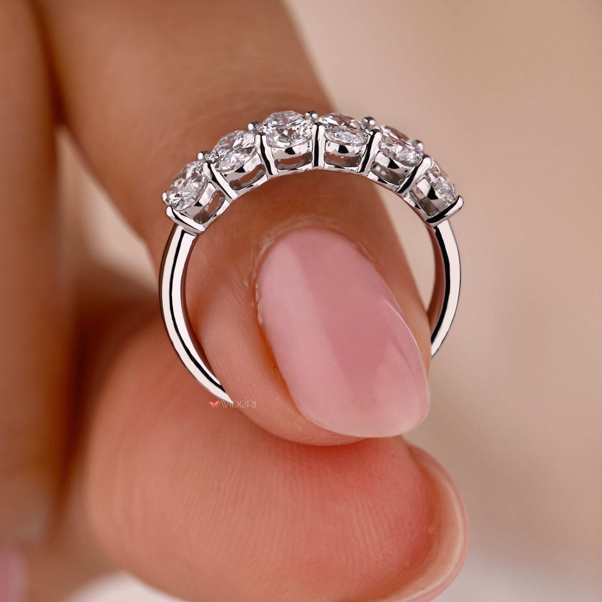 White Gold Wedding band oval with a unique matching design for couples
