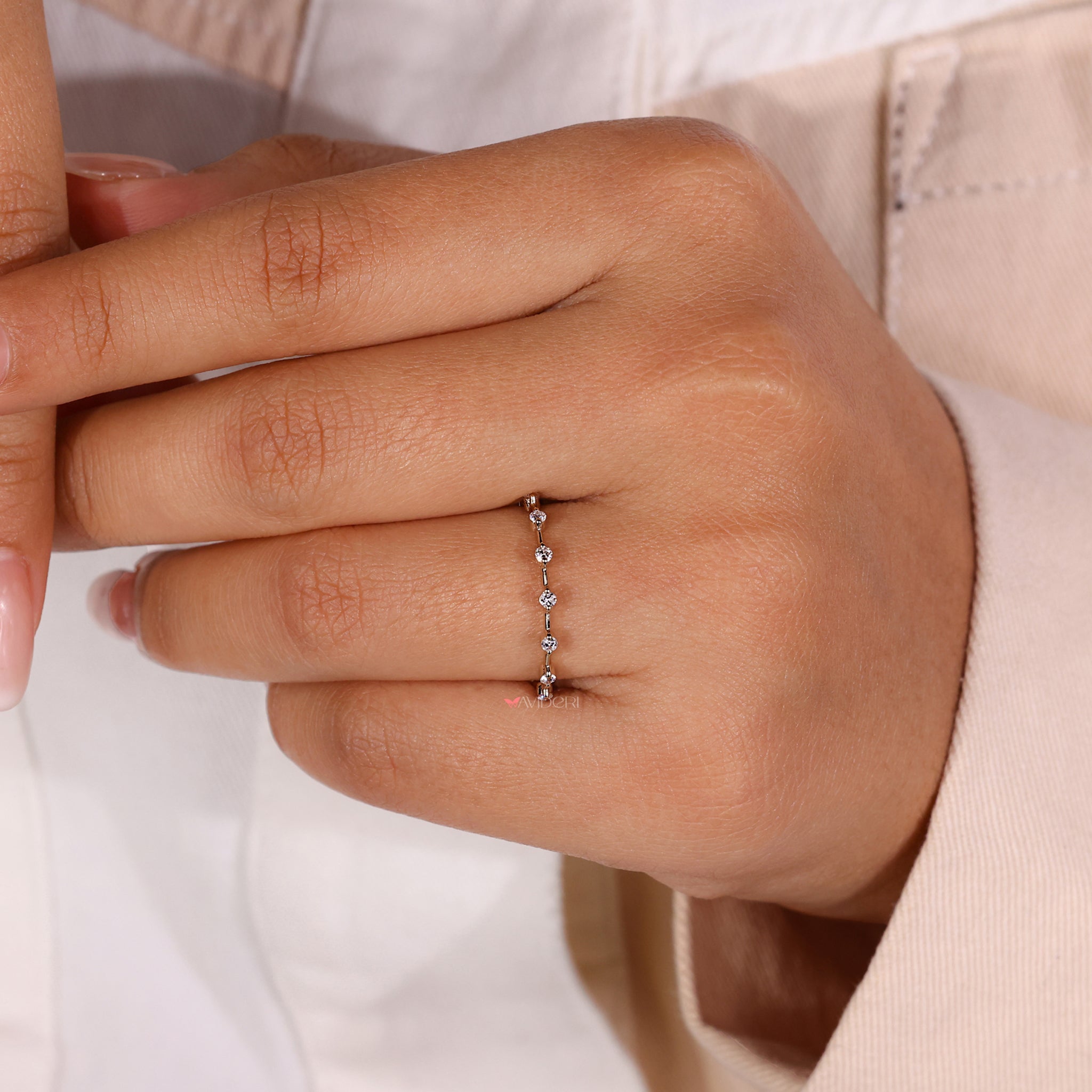 Handmade band with an eternity wedding band design for a unique look.
