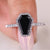 Coffin Cut Black Moissanite Ring features a bold center and elegant detailing.