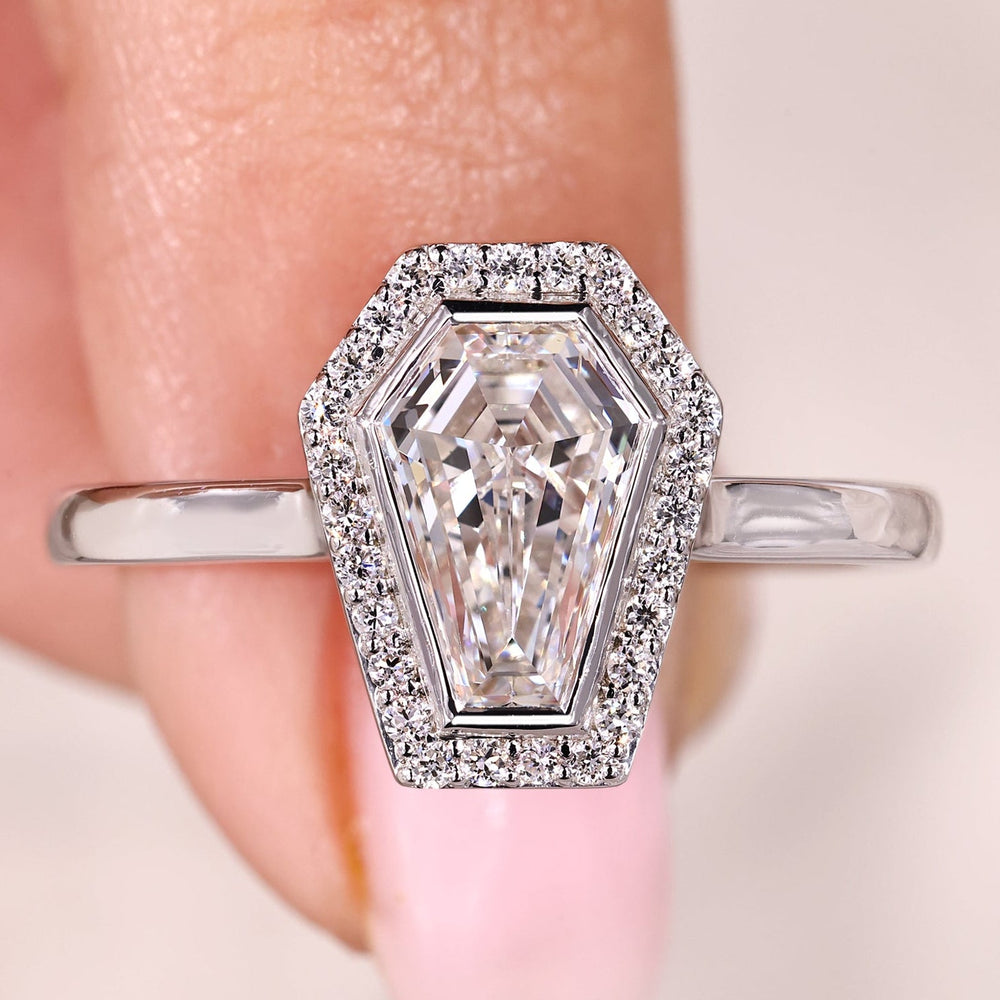 Coffin Cut Diamond Engagement Ring in White Gold.