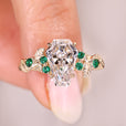 Coffin Cut Diamond Engagement Ring with emerald.
