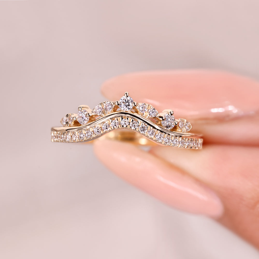 Double row pave curved diamond band.
