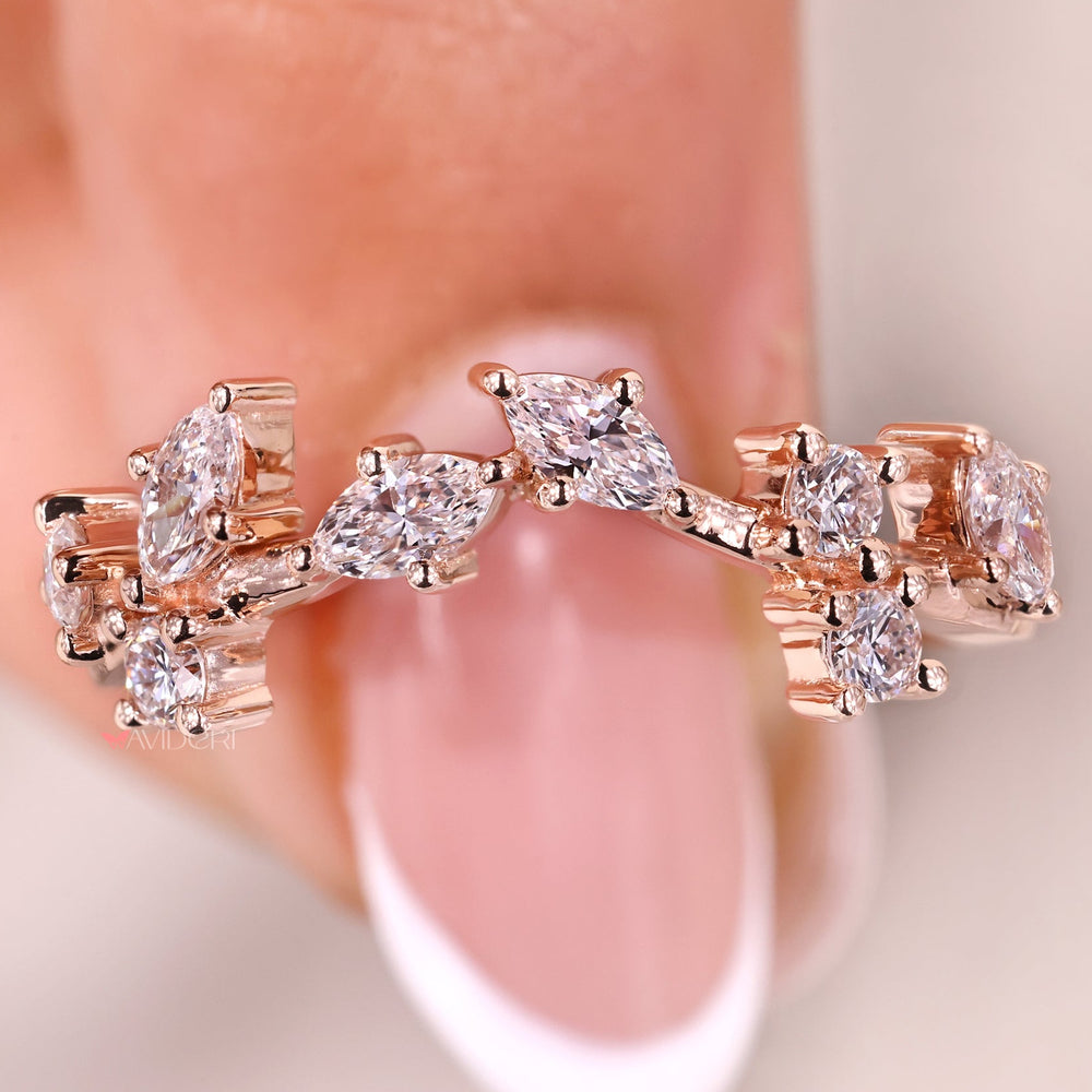 Curved Diamond Wedding Band in rose gold.