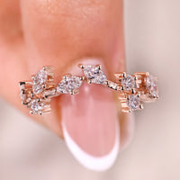 Marquise And Round Cut Curved Diamond Wedding Band