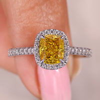 Cushion Cut Diamond Ring in Halo And Pave Style