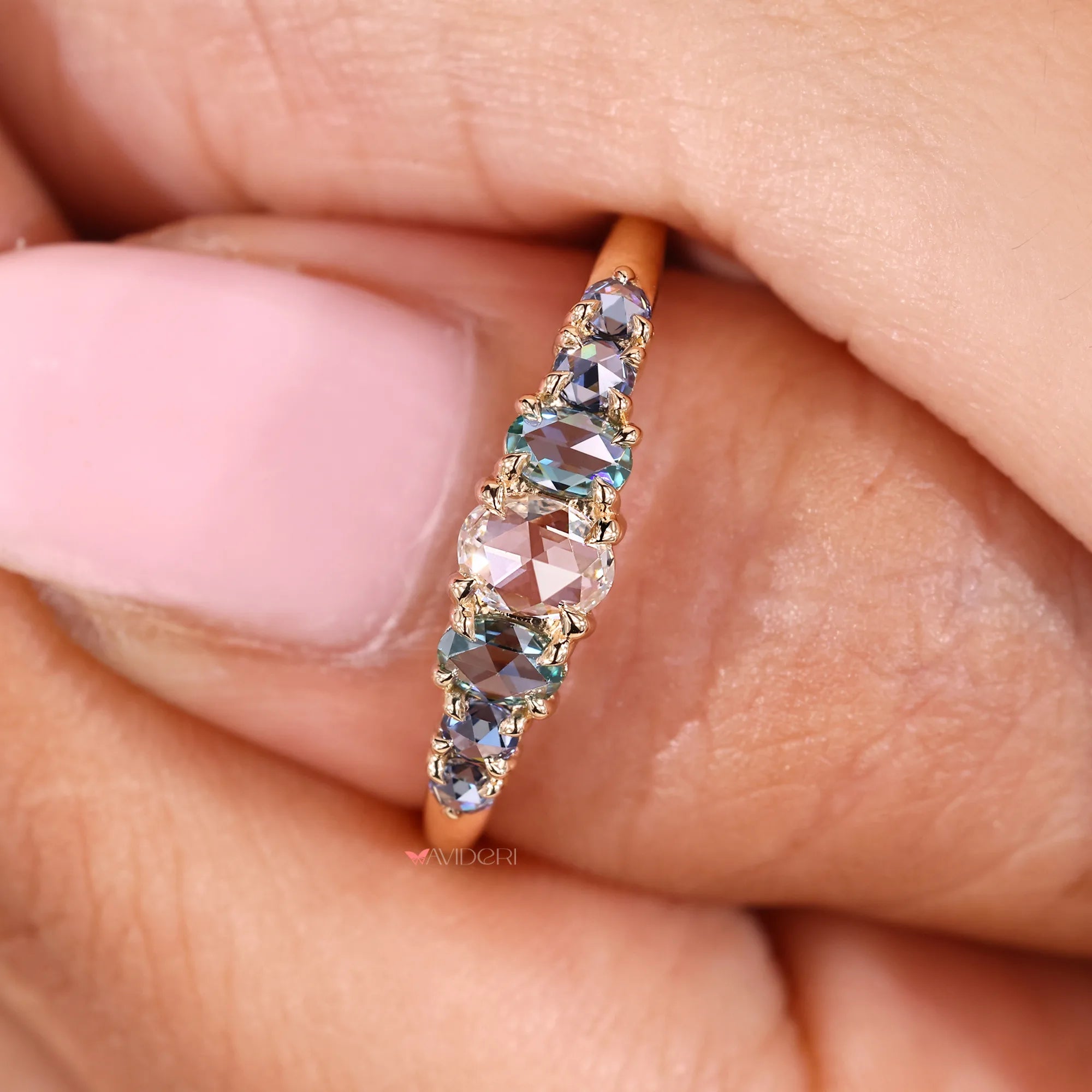 Moissanite wedding band and custom wedding band.