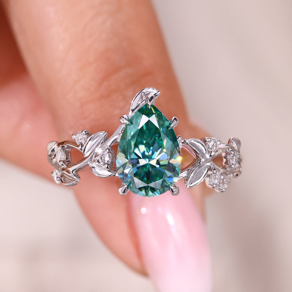 Pear Cut Cyan Blue Moissanite Ring