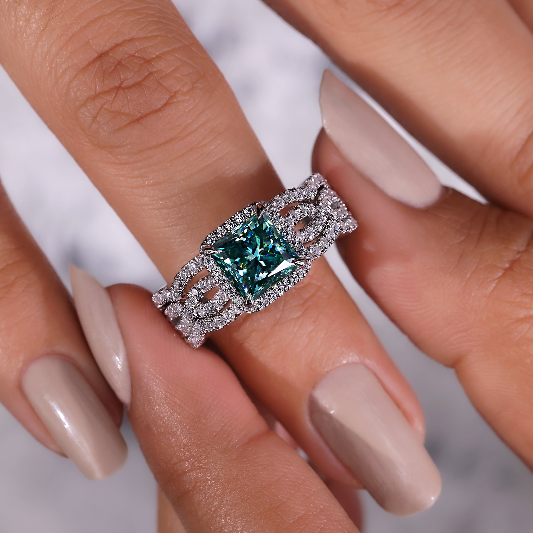 Infinity Twisted Pave Band adds elegance and style to the bridal set.