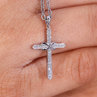 Infinite Round Diamond Cross Pendant In White Gold