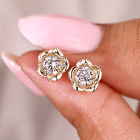 Round Cut Flower Shape Diamond Earrings