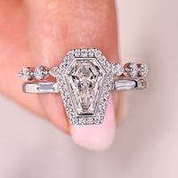 Coffin Cut Diamond Engagement Ring With Wedding Band