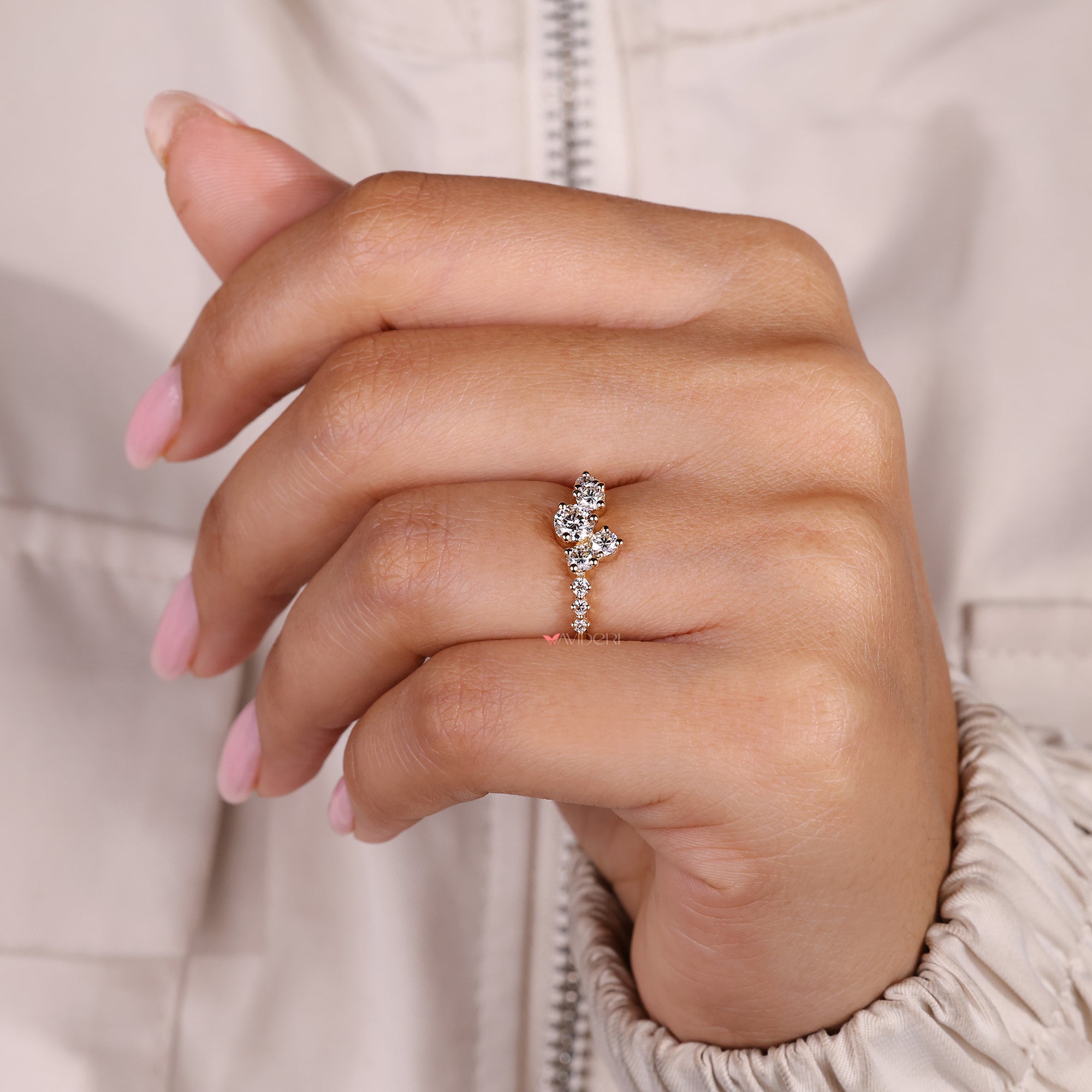 IGI certified round diamond ring with prong setting.