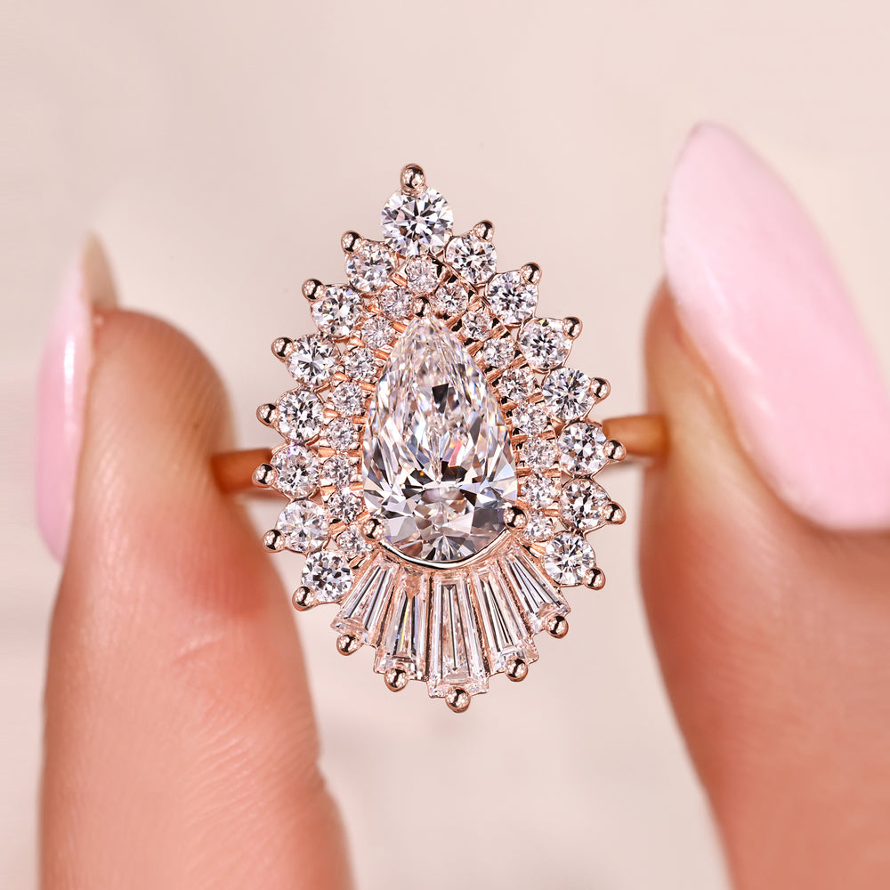 IGI certified pear cut lab grown diamond ring.