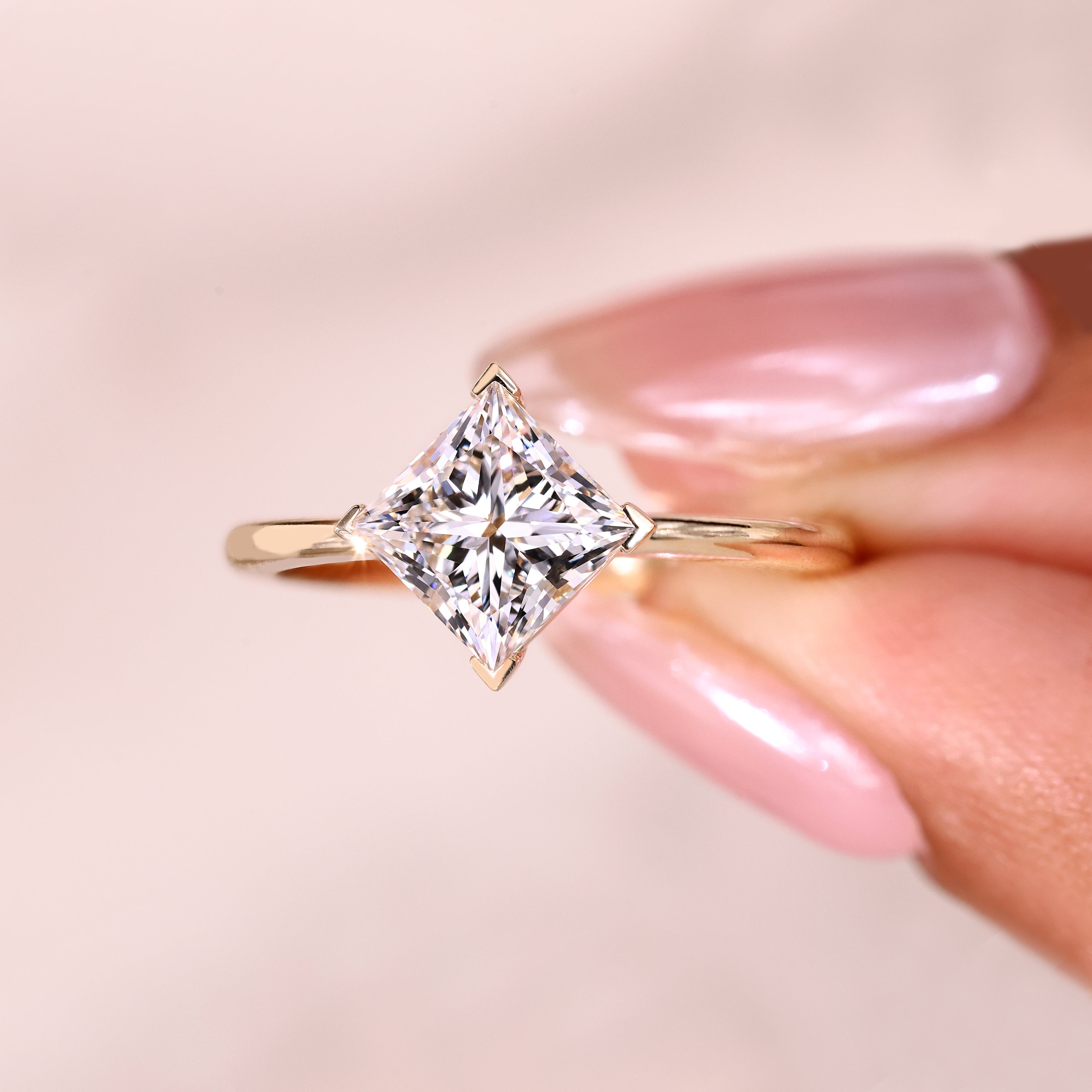 IGI certified princess diamond ring handmade.
