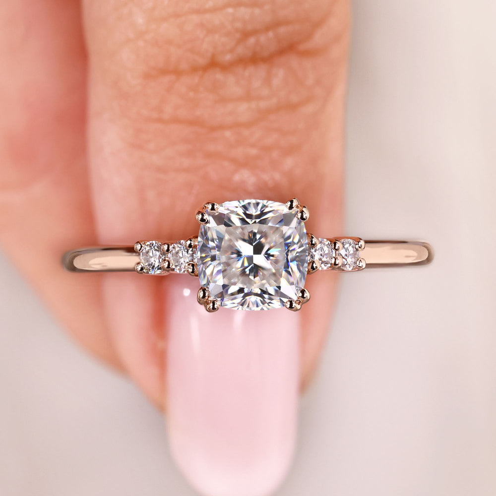 5 stone engagement ring featuring evenly spaced gems for a balanced and radiant look.

