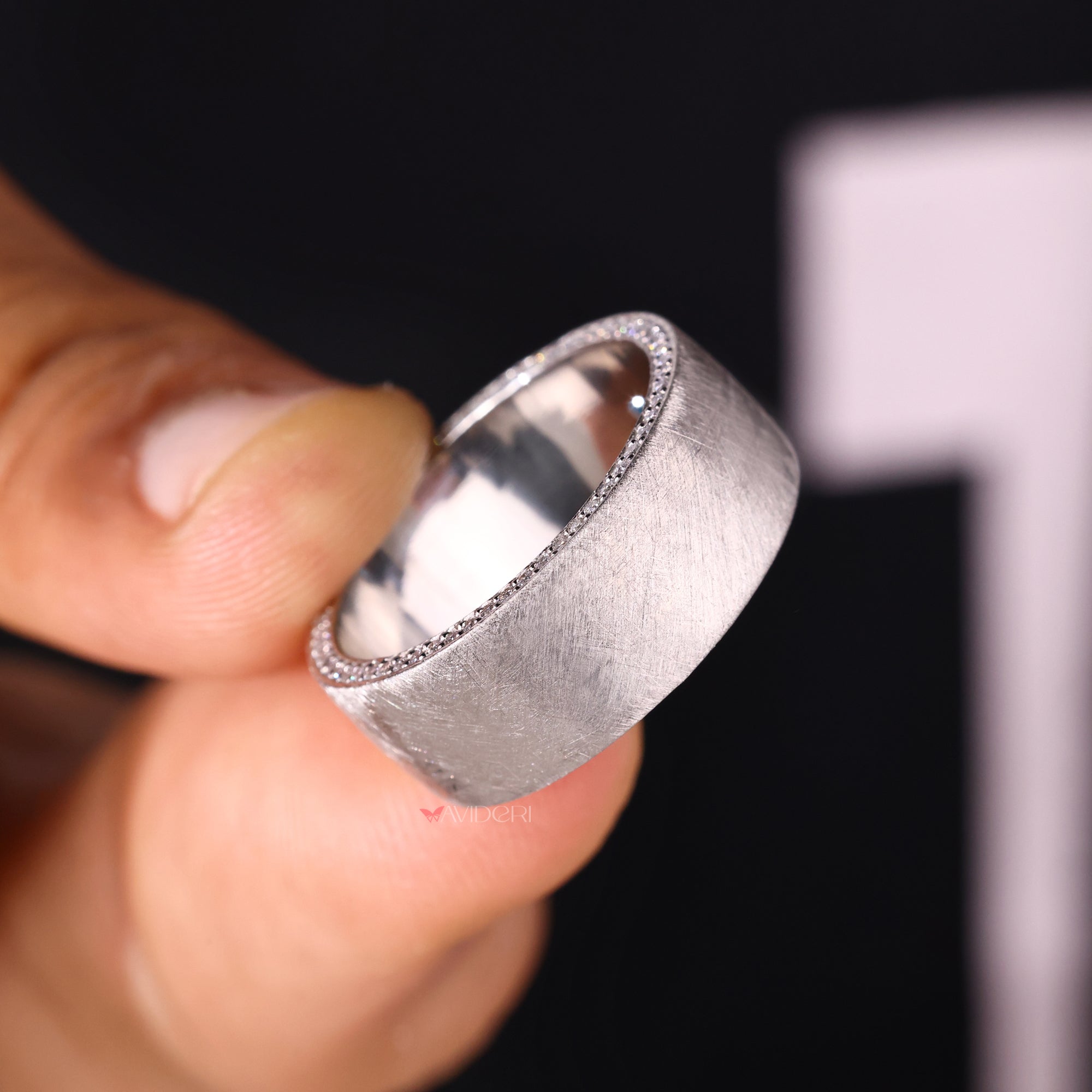 Avideri men’s wedding band with lab grown stones.