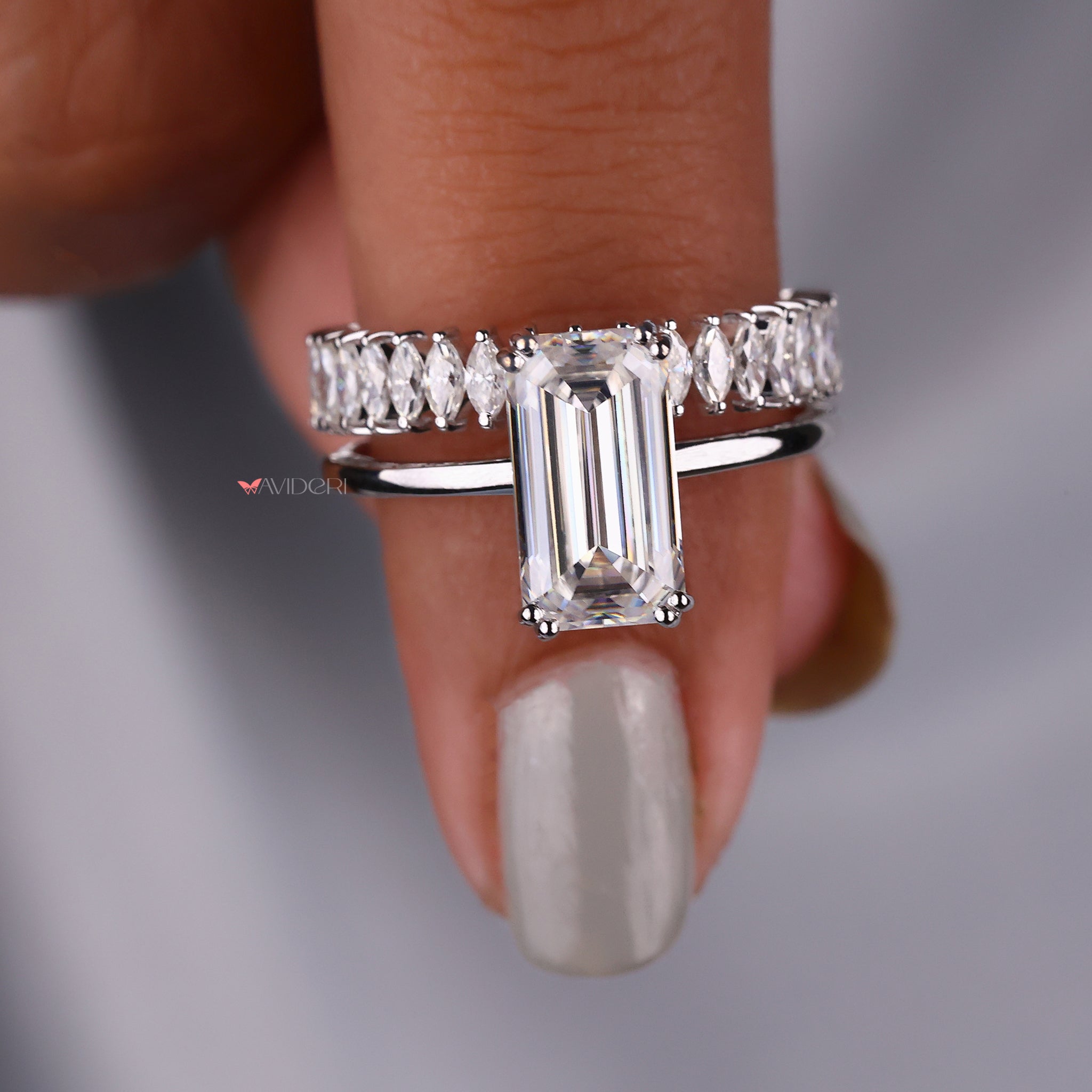 Emerald Cut Engagement Ring with Wedding Band for a coordinated bridal set.