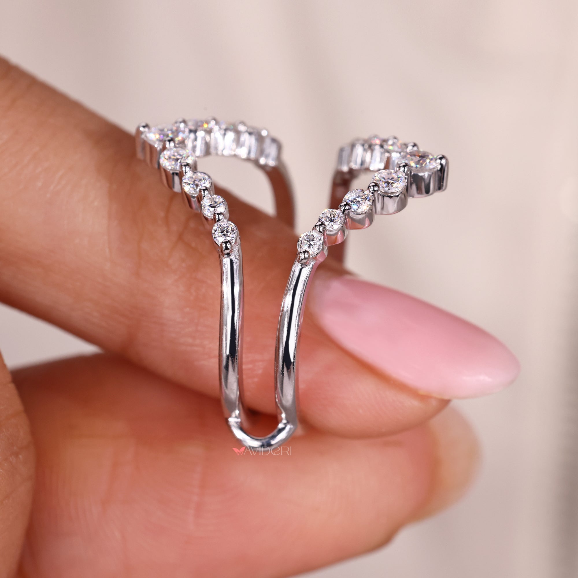 Wedding Wrap Band in vintage style with a double row of pave set stones.