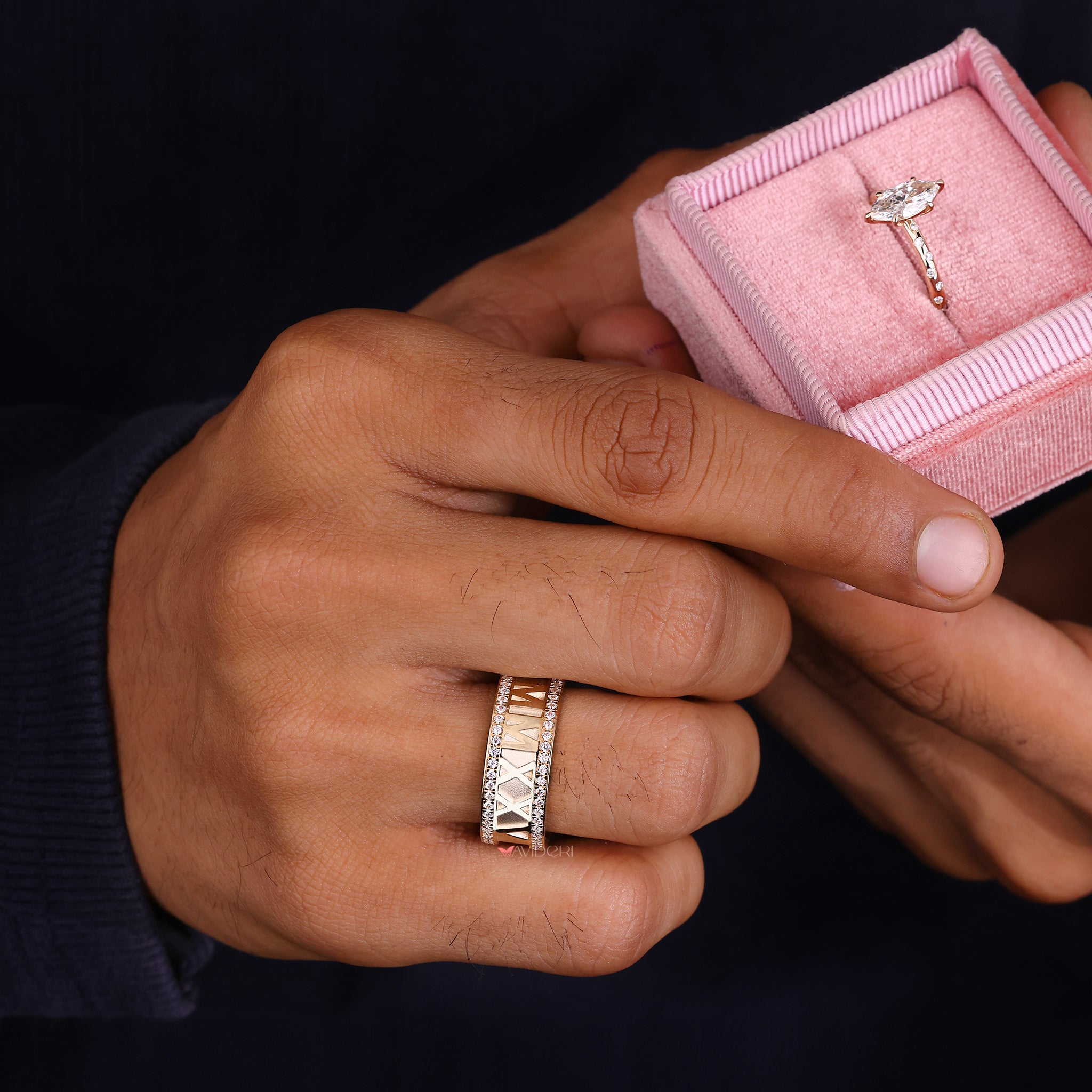 Round diamond wedding band offers timeless brilliance for any groom.
