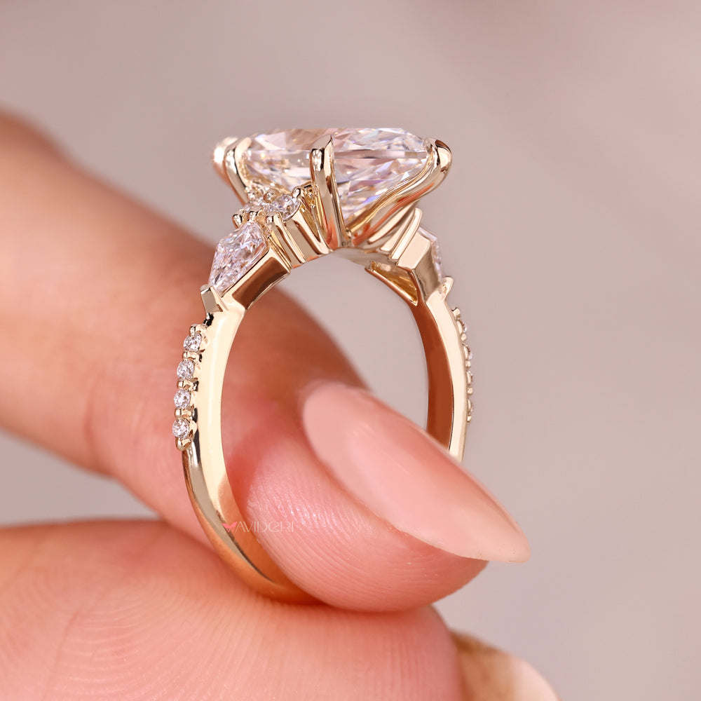 Vintage style marquise moissanite ring with twisted shank.

