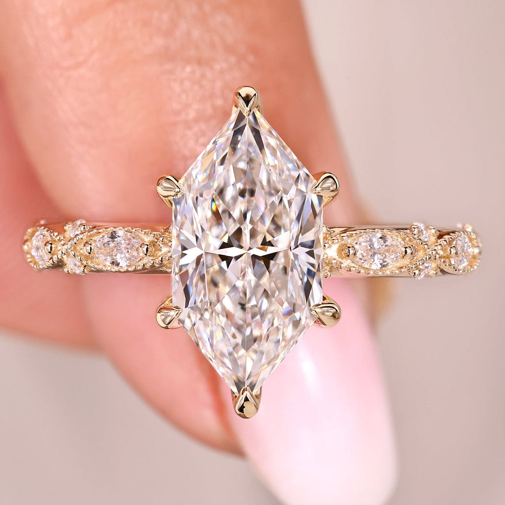 Dutch marquise diamond ring with vintage style details.