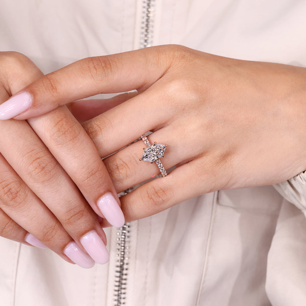 Handmade Dutch marquise ring with pave setting.
