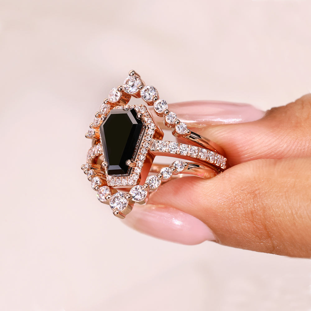 Engagement ring with double pave band set.
