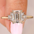 Emerald cut diamond ring with baguette side stones design
