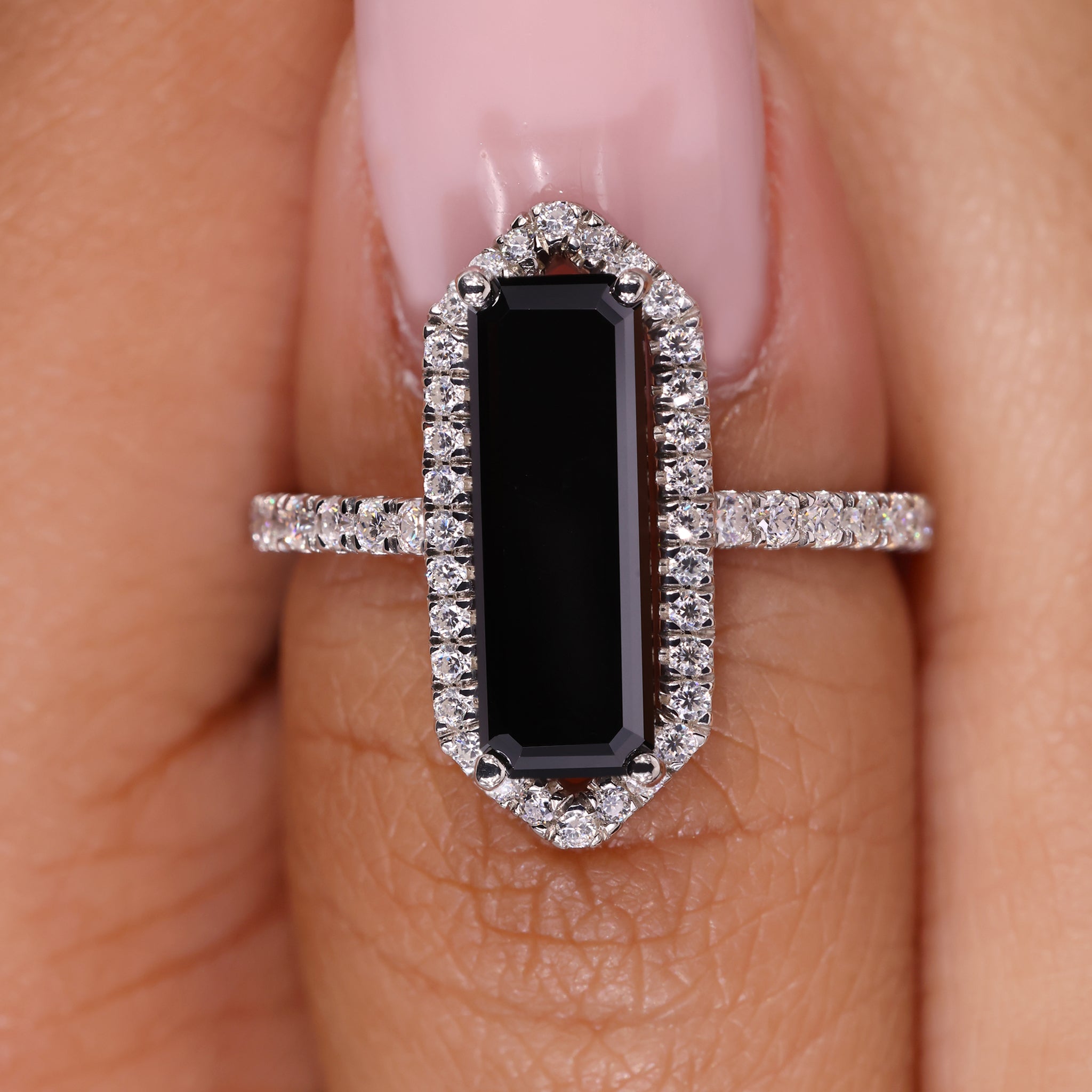 Long emerald moissanite ring, long emerald cut ring, handmade ring.