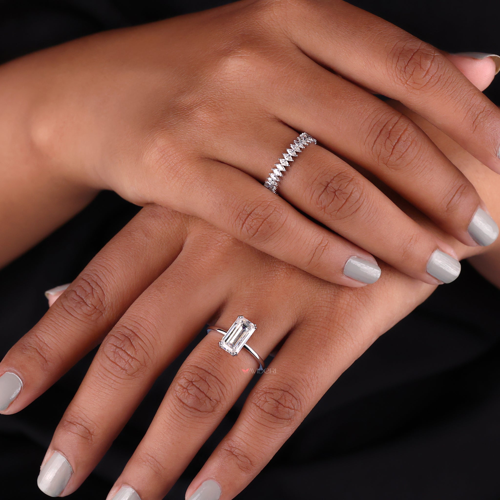 Emerald Cut Ring with Wedding Band for a cohesive and classic look.