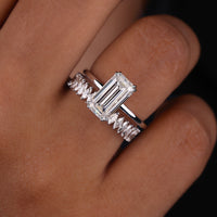Emerald Cut Engagement Ring with Wedding Band in White Gold