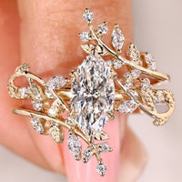 Nature Inspired Marquise Diamond Engagement Ring With Band