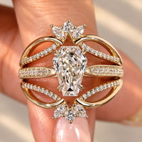 Coffin Cut Engagement Ring With Wedding Band in Semi Eternity Style