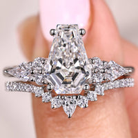 Coffin Cut Engagement Ring With Wedding Band In Tapered Shank