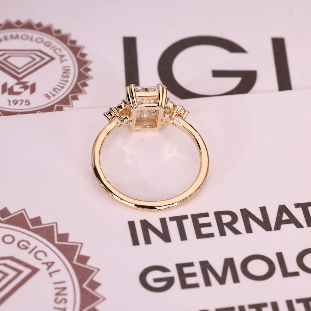 5 diamond ring featuring a radiant cut diamond for added sparkle.
