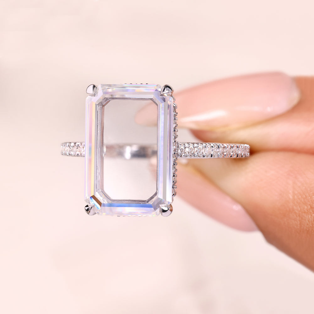 Round cut ring, white gold ring, pave setting ring
