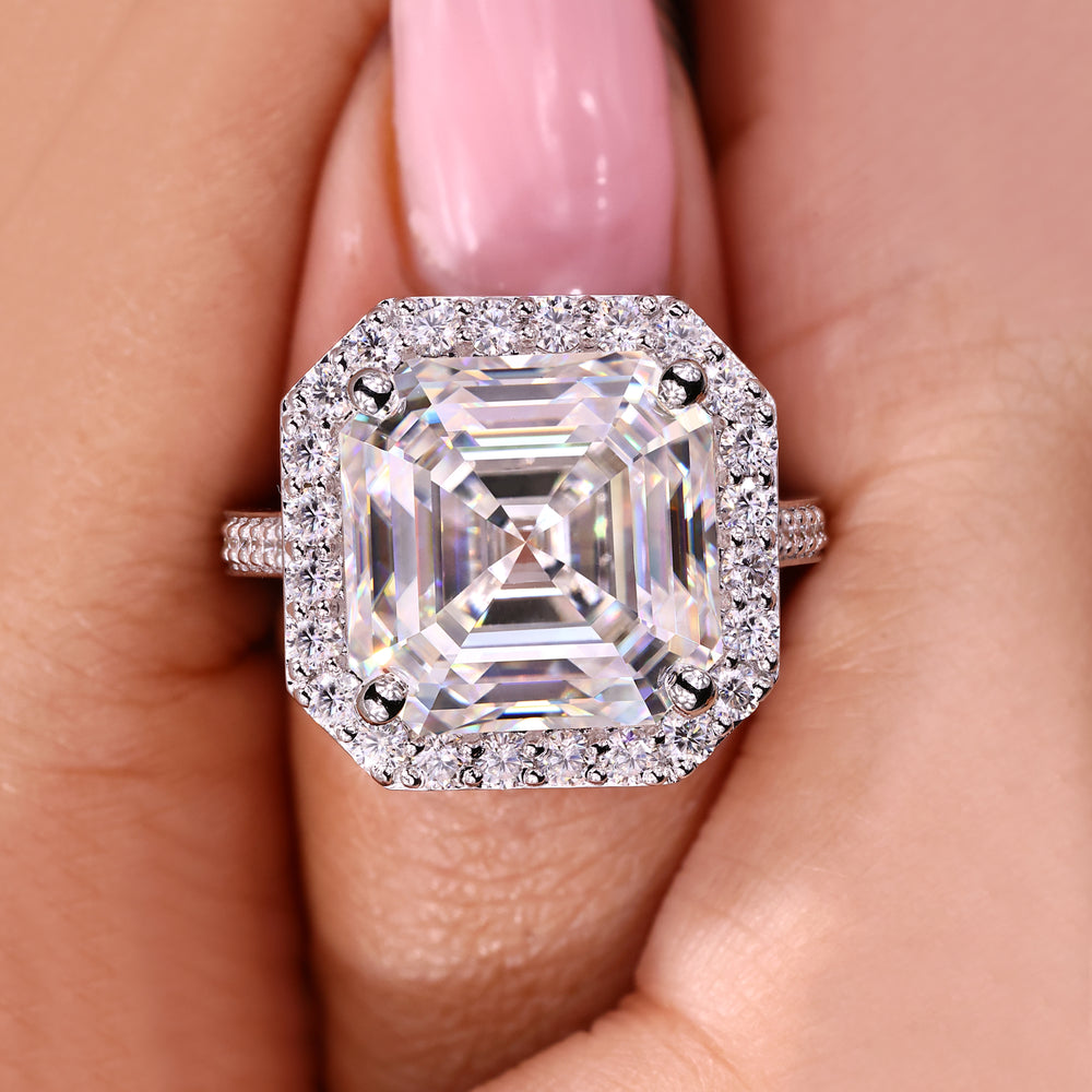 Avideri Asscher cut moissanite halo ring handmade.